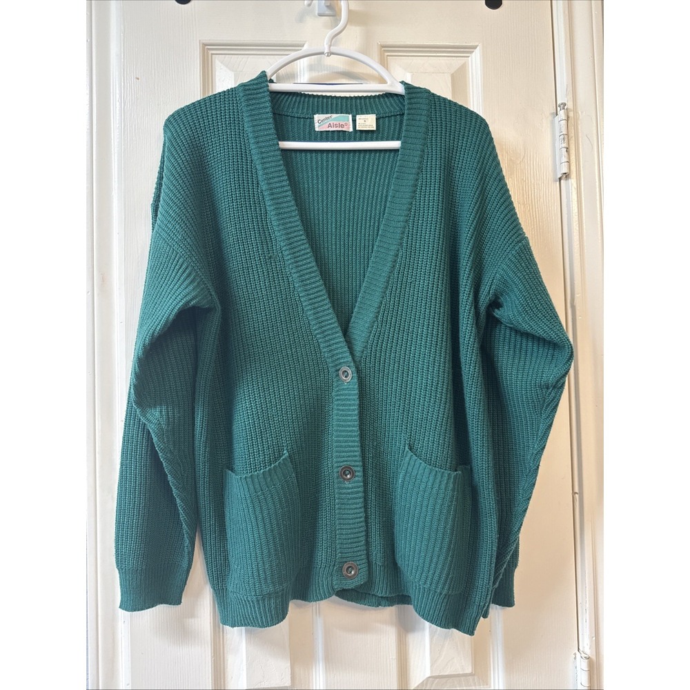 Vintage Center Aisle Green Cardigan Sweater Button Front‎ Womens Small
